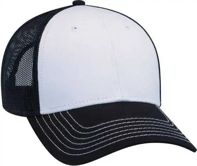 Otto 83 1239 6 Panel Low Profile Mesh Back Trucker Hat Black White / one Size Fits Most