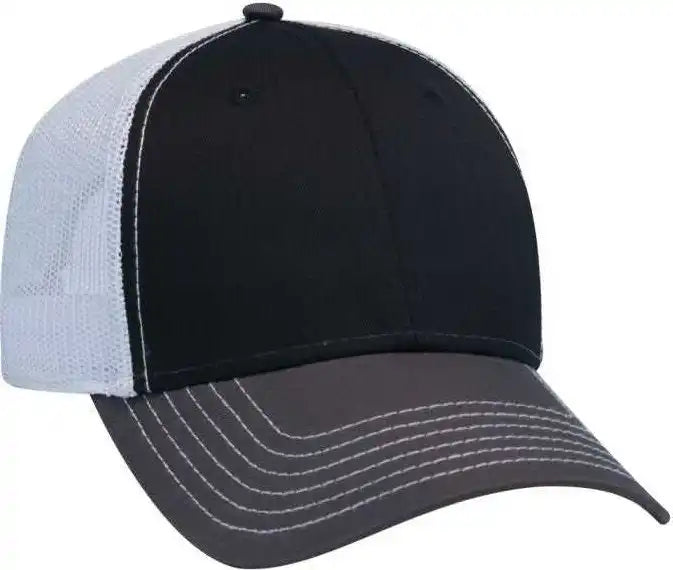Otto 83-1239 6 Panel Low Profile Mesh Back Trucker Hat - Charcoal Black White - Dark Gray / one Size Fits Most