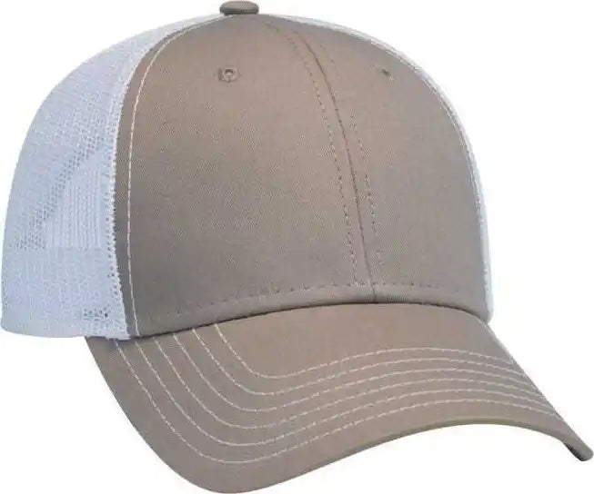 Otto 83-1239 6 Panel Low Profile Mesh Back Trucker Hat - Darkkhaki White - Khaki / one Size Fits Most