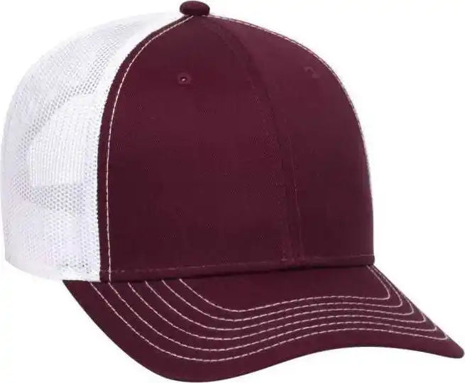 Otto 83 1239 6 Panel Low Profile Mesh Back Trucker Hat Maroon White / one Size Fits Most