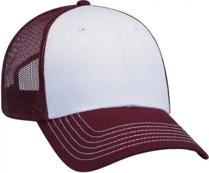Otto 83 1239 6 Panel Low Profile Mesh Back Trucker Hat Maroon White / one Size Fits Most