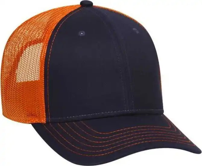Otto 83-1239 6 Panel Low Profile Mesh Back Trucker Hat - Navy Orange - one Size Fits Most