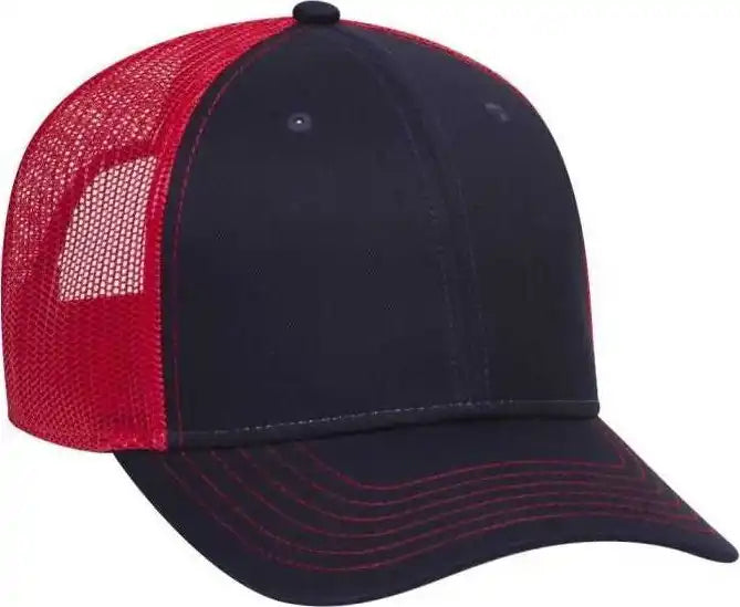 Otto 83-1239 6 Panel Low Profile Mesh Back Trucker Hat - Navy Red - one Size Fits Most