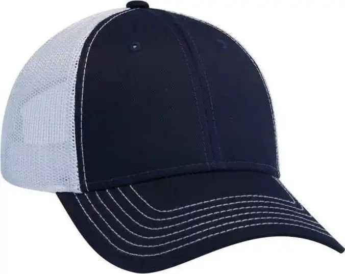 Otto 83 1239 6 Panel Low Profile Mesh Back Trucker Hat Navy White / one Size Fits Most