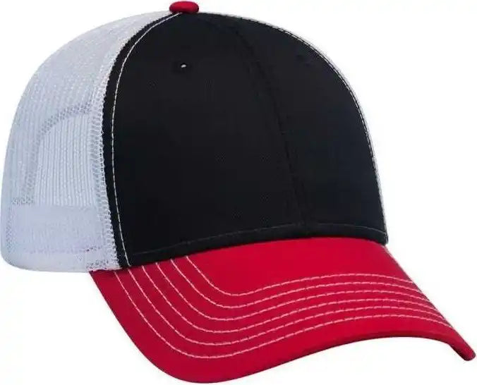 Otto 83 1239 6 Panel Low Profile Mesh Back Trucker Hat Red Black White / one Size Fits Most
