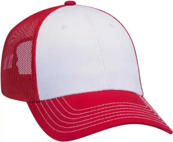 Otto 83-1239 6 Panel Low Profile Mesh Back Trucker Hat - Red White - one Size Fits Most