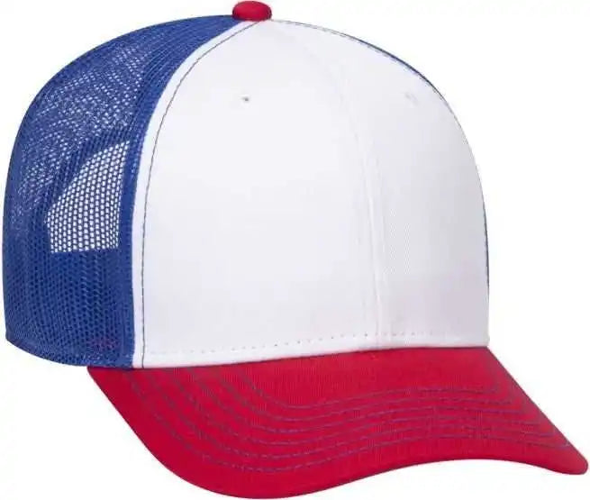 Otto 83-1239 6 Panel Low Profile Mesh Back Trucker Hat - Red White Royal - one Size Fits Most