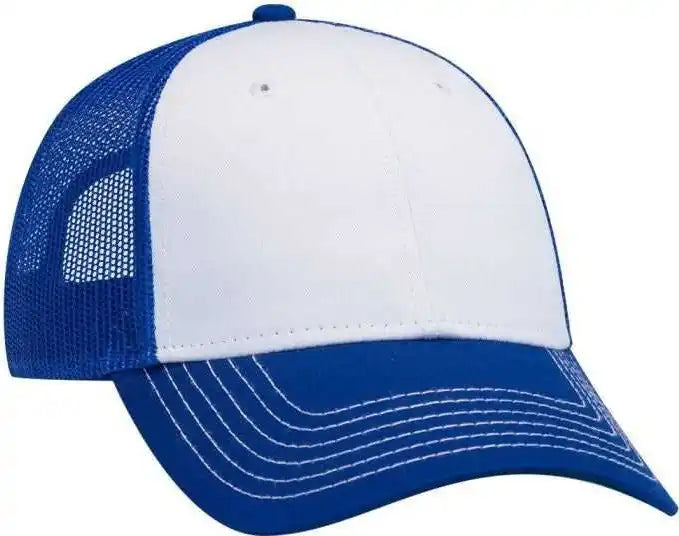 Otto 83-1239 6 Panel Low Profile Mesh Back Trucker Hat - Royal White - one Size Fits Most