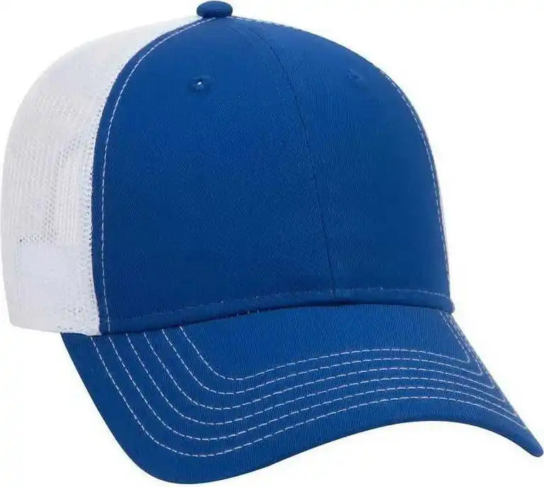 Otto 83-1239 6 Panel Low Profile Mesh Back Trucker Hat - Royal White - one Size Fits Most