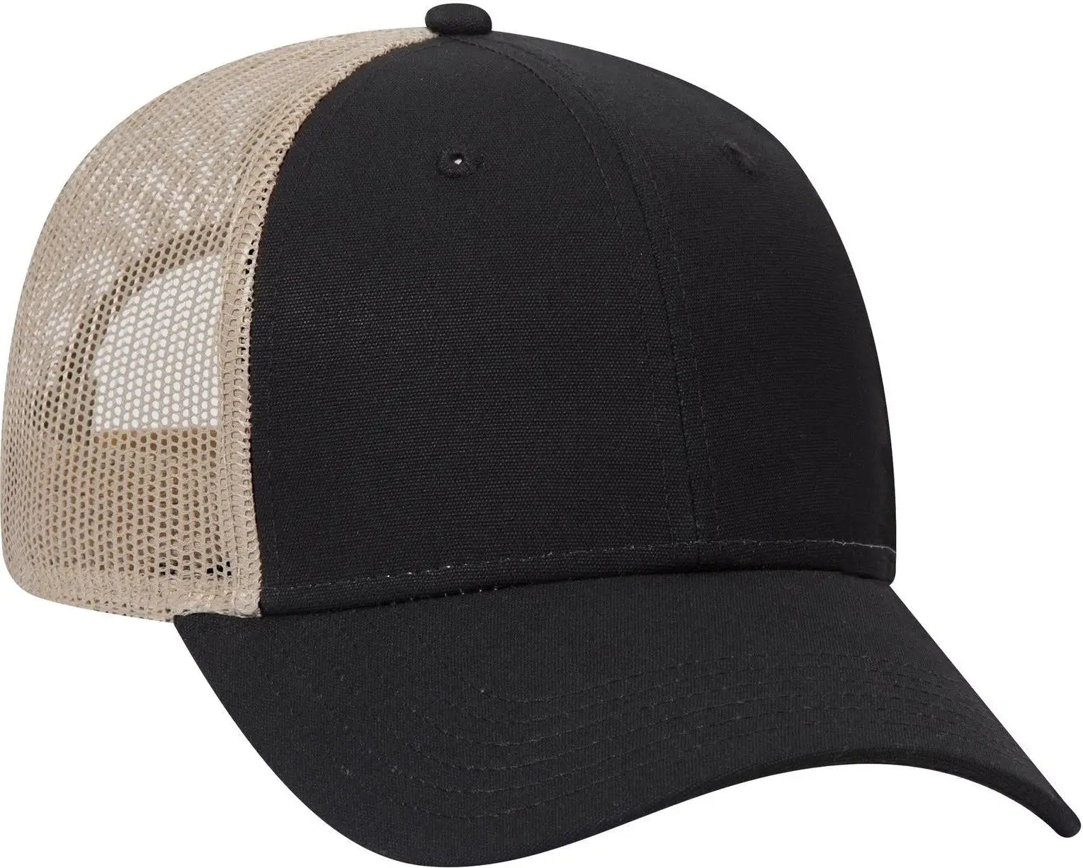 Otto 83-1273 6 Panel Low Profile Mesh Back Trucker Cap - Blk/blk/kha - 1/2’’ - 7 5/8’’