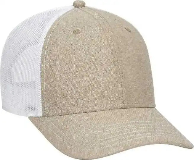 Otto 83-1279 6 Panel Low Profile Mesh Back Trucker Hat - Khaki White - one Size Fits Most
