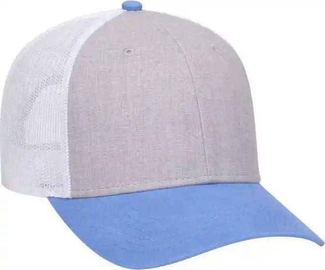 Otto 83 1300 6 Panel Low Profile Mesh Back Trucker Hat Colombian Blue Heather Gray White Light Columbia / one Size Fits