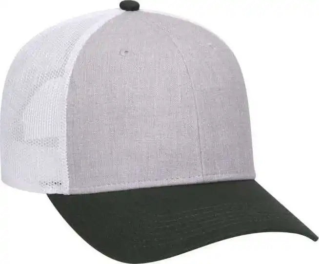 Otto 83-1300 6 Panel Low Profile Mesh Back Trucker Hat - Darkgreen Heather Gray White - Khaki / one Size Fits Most