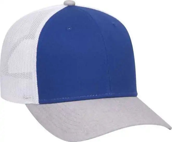 Otto 83-1300 6 Panel Low Profile Mesh Back Trucker Hat - Heather Gray Royal White - one Size Fits Most