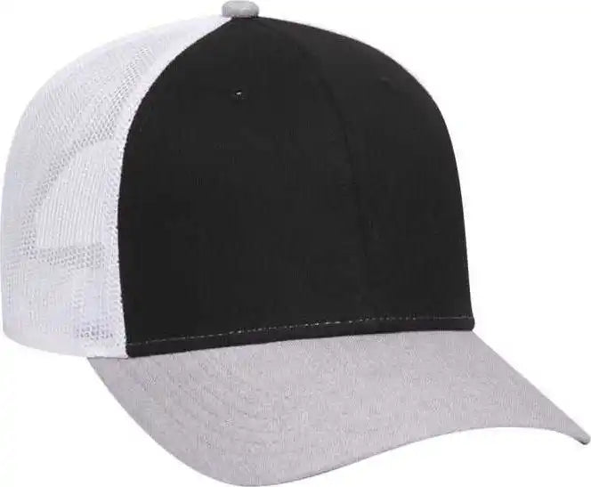 Otto 83-1300 6 Panel Low Profile Mesh Back Trucker Hat - Heather Gray Black White - one Size Fits Most