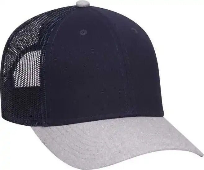 Otto 83 1300 6 Panel Low Profile Mesh Back Trucker Hat Heather Gray Navy / one Size Fits Most