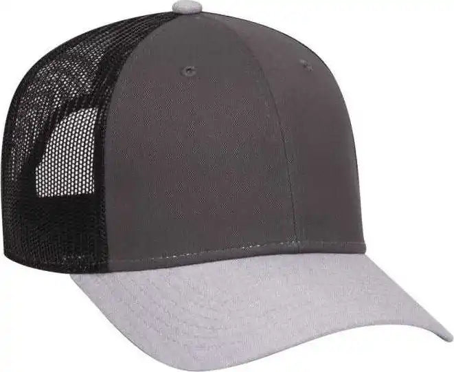Otto 83-1300 6 Panel Low Profile Mesh Back Trucker Hat - Heather Gray Black - one Size Fits Most