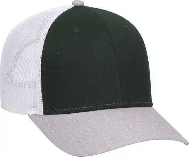 Otto 83-1300 6 Panel Low Profile Mesh Back Trucker Hat - Heather Gray Darkgreen White - one Size Fits Most