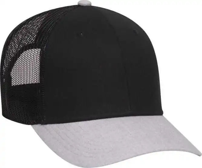 Otto 83-1300 6 Panel Low Profile Mesh Back Trucker Hat - Heather Gray Black - one Size Fits Most