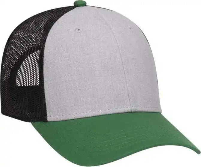 Otto 83-1300 6 Panel Low Profile Mesh Back Trucker Hat - Kelly Heather Gray Black - one Size Fits Most