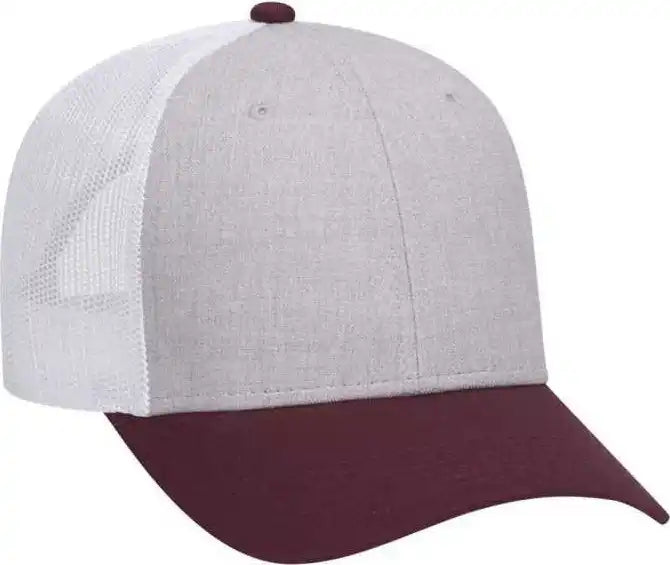 Otto 83-1300 6 Panel Low Profile Mesh Back Trucker Hat - Maroon Heather Gray White - one Size Fits Most