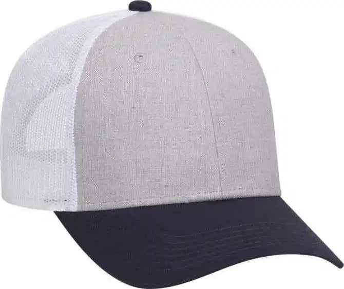 Otto 83-1300 6 Panel Low Profile Mesh Back Trucker Hat - Navy Heather Gray White - one Size Fits Most