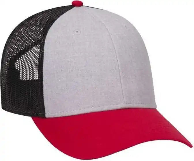 Otto 83-1300 6 Panel Low Profile Mesh Back Trucker Hat - Red Heather Gray Black - one Size Fits Most