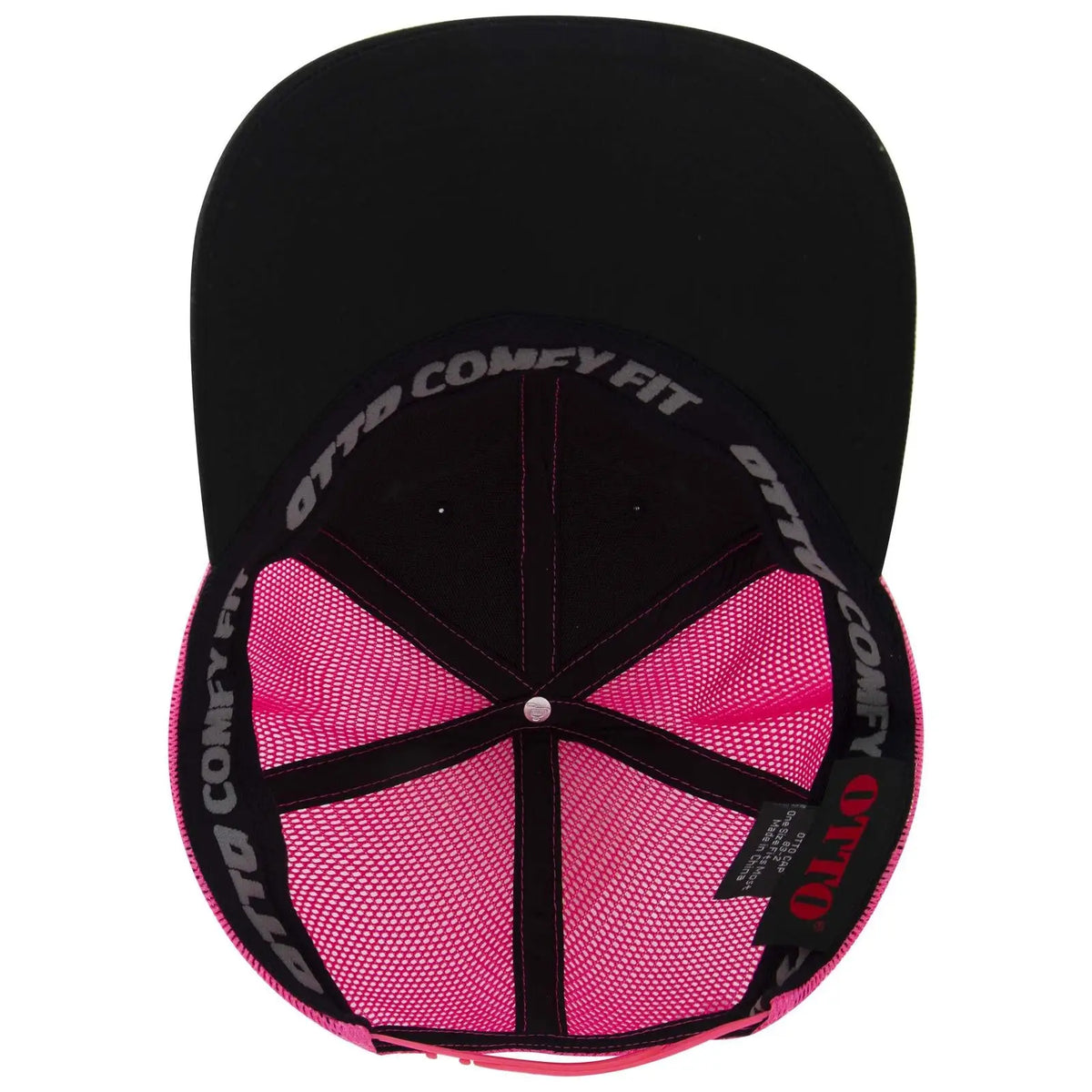 Otto 83-2 ?Otto Comfy Fit’ 6 Panel Low Profile Mesh Back Trucker Cap - Blk/blk/n.pnk - 7 3/8’’ - 5/8’’
