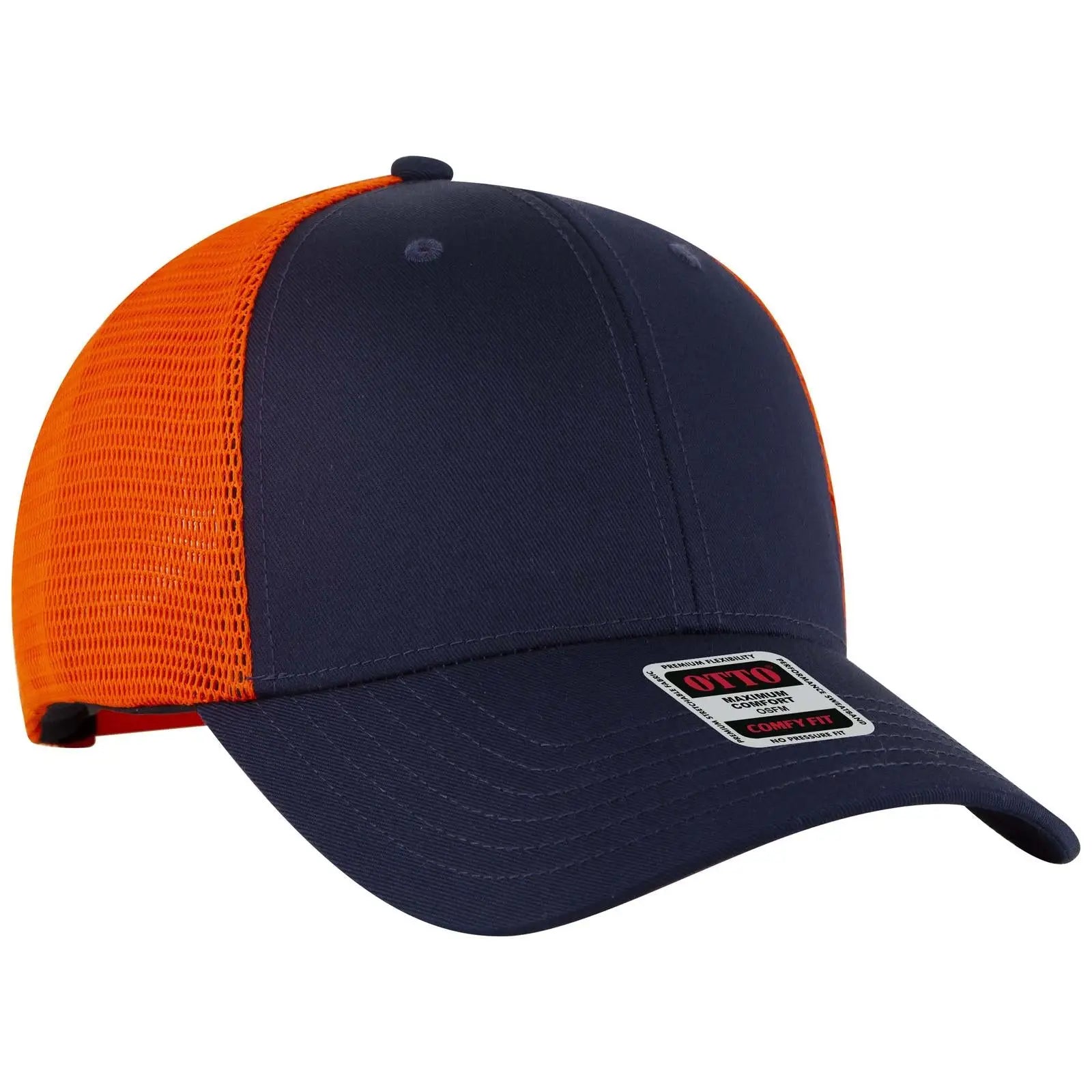 Otto 83-2 ?Otto Comfy Fit’ 6 Panel Low Profile Mesh Back Trucker Cap - Nvy/nvy/org - 7 3/8’’ - 5/8’’