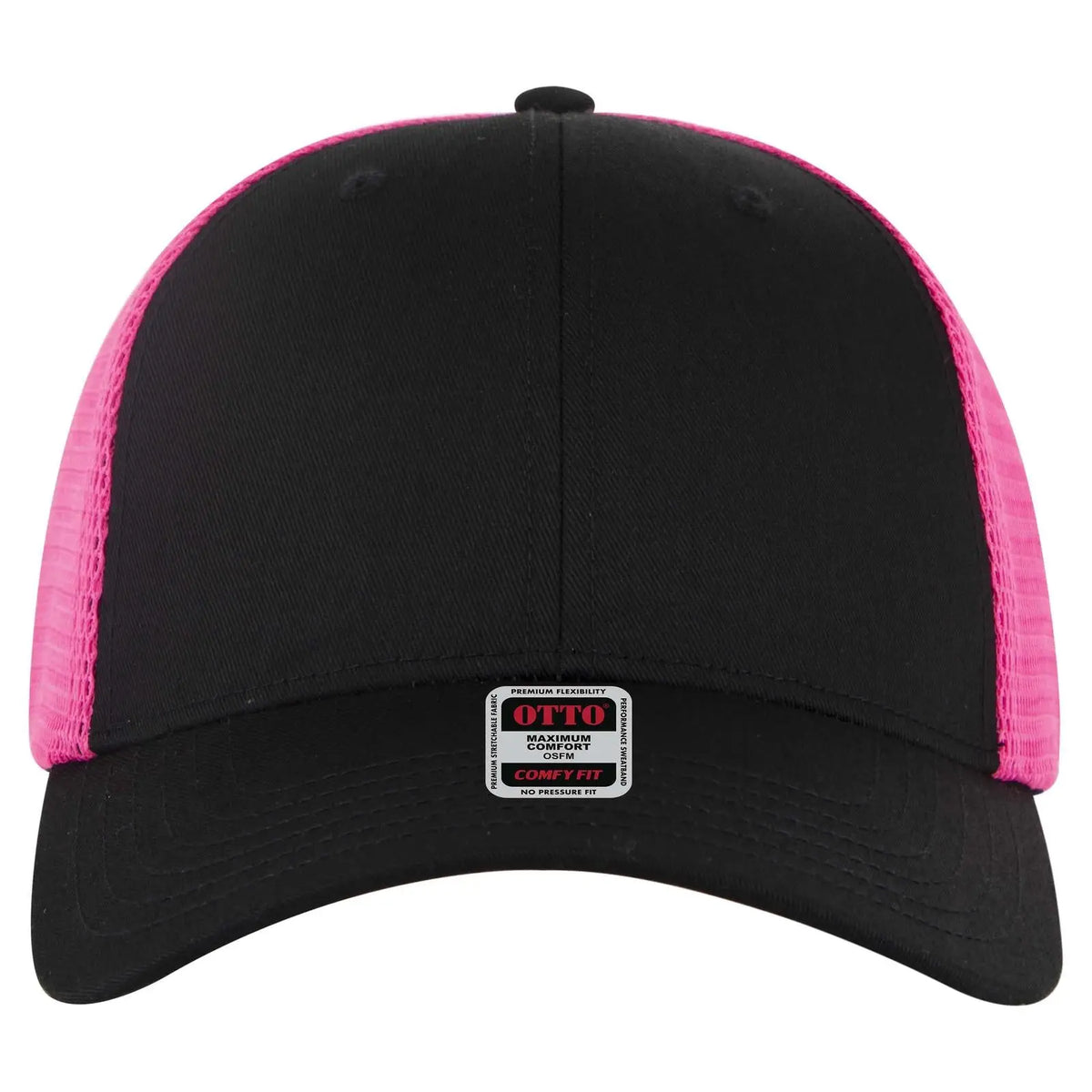 Otto 83-2 ?Otto Comfy Fit’ 6 Panel Low Profile Mesh Back Trucker Cap - Blk/blk/n.pnk - 7 3/8’’ - 5/8’’