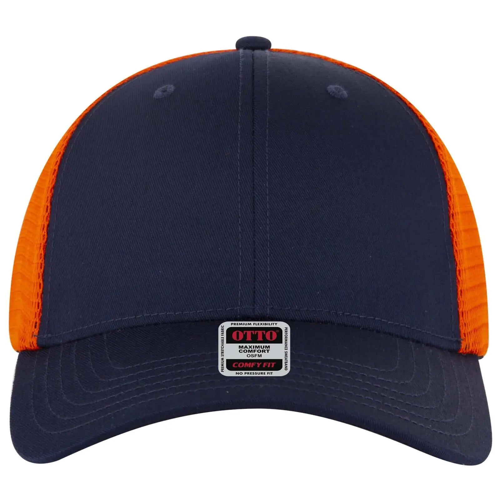 Otto 83-2 ?Otto Comfy Fit’ 6 Panel Low Profile Mesh Back Trucker Cap - Nvy/nvy/org - 7 3/8’’ - 5/8’’