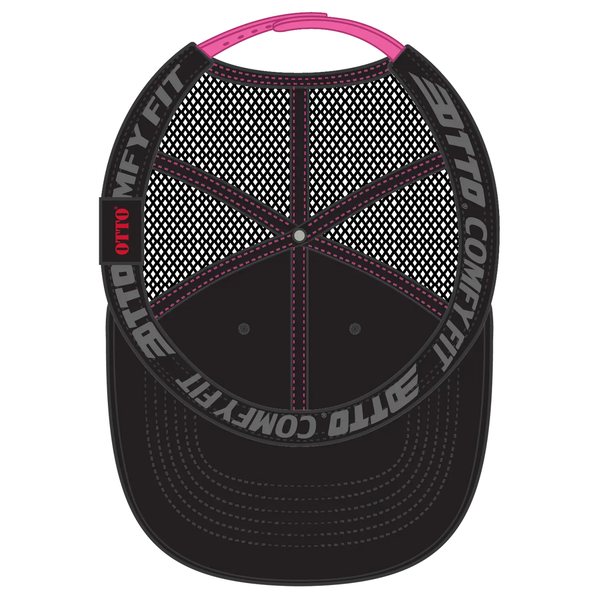 Otto 83-2 ?Otto Comfy Fit’ 6 Panel Low Profile Mesh Back Trucker Cap - Blk/blk/n.pnk - 7 3/8’’ - 5/8’’