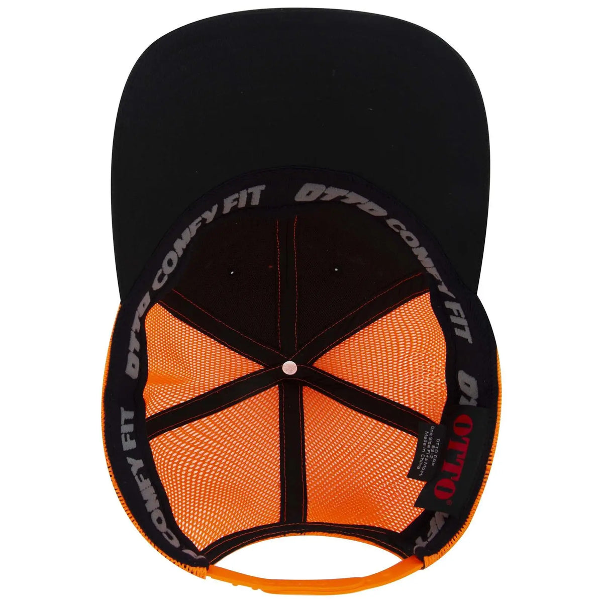 Otto 83-2 ?Otto Comfy Fit’ 6 Panel Low Profile Mesh Back Trucker Cap - Blk/blk/n Org - 7 3/8’’ - 5/8’’