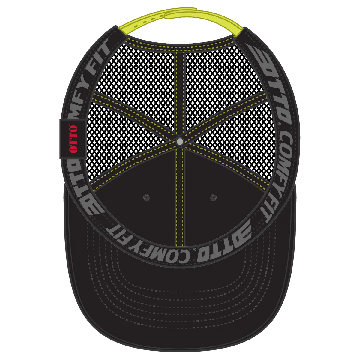 Otto 83-2 ?Otto Comfy Fit’ 6 Panel Low Profile Mesh Back Trucker Cap - Blk/blk/n.ylw - 7 3/8’’ - 5/8’’