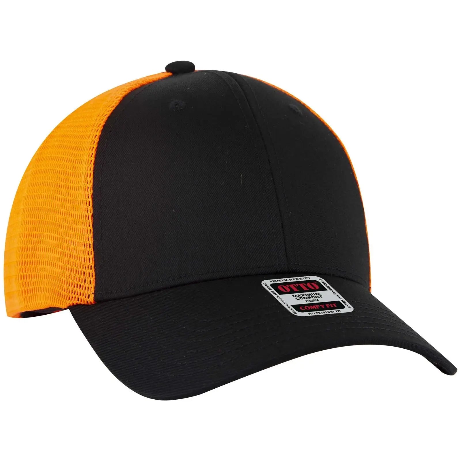 Otto 83-2 ?Otto Comfy Fit’ 6 Panel Low Profile Mesh Back Trucker Cap - Blk/blk/n Org - 7 3/8’’ - 5/8’’