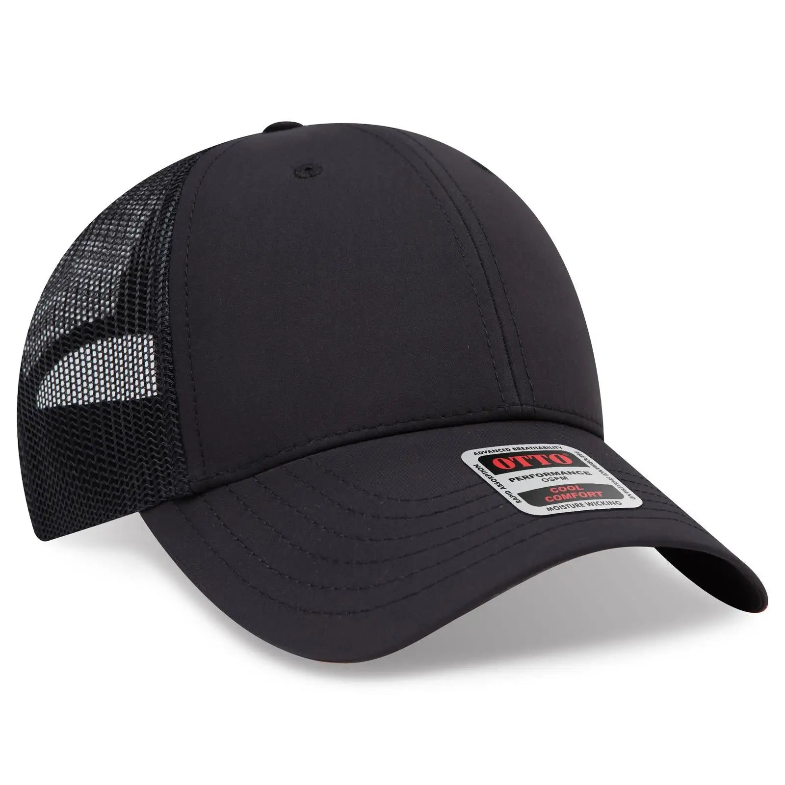 Otto 83-3 6 Panel Low Profile Mesh Back Trucker Cap - Black - 7 3/8’’ - 5/8’’