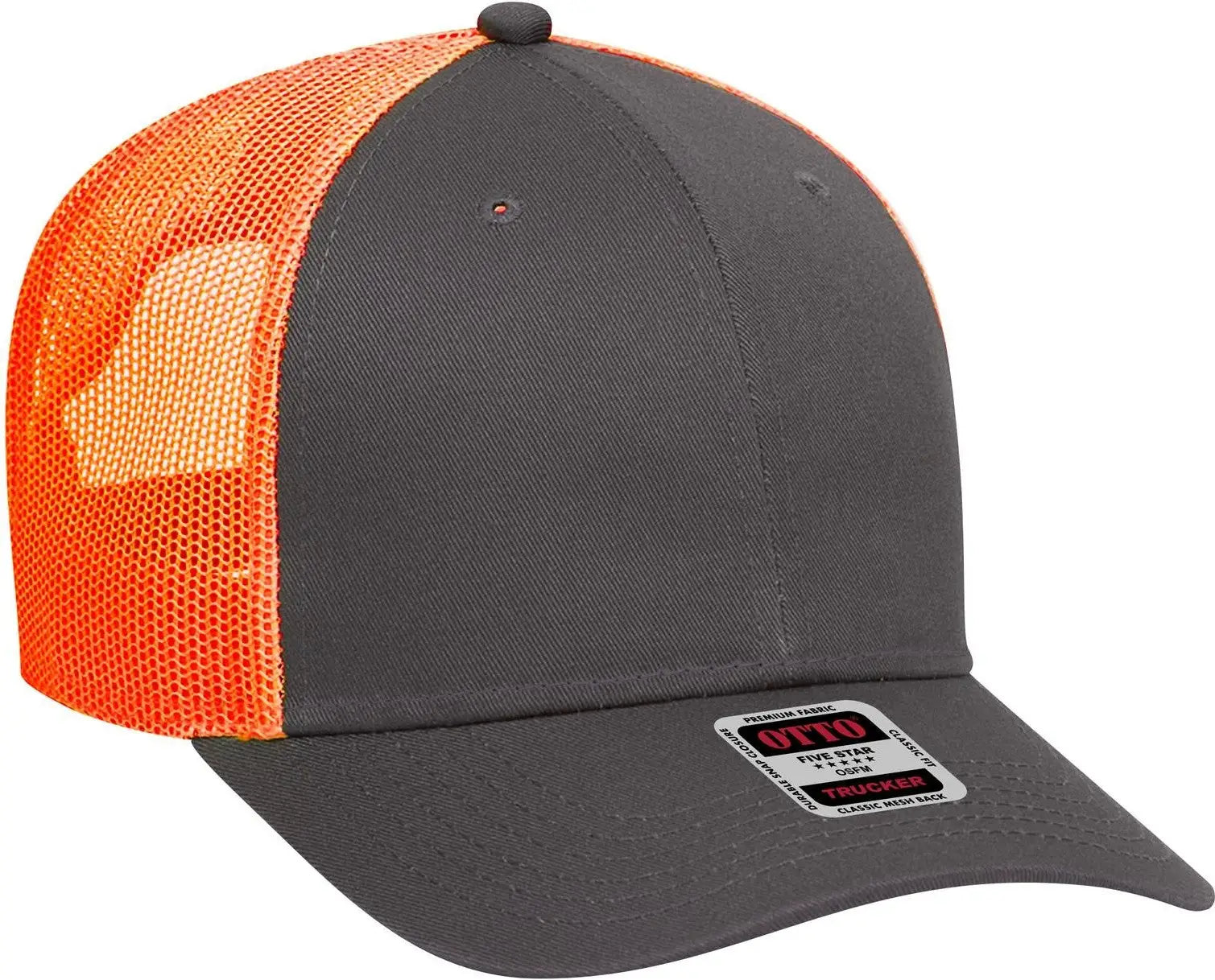 Otto 83-473 6 Panel Low Profile Mesh Back Trucker Cap - Ch.gry/ch.gry/n.org - 1/2’’ - 7 5/8’’