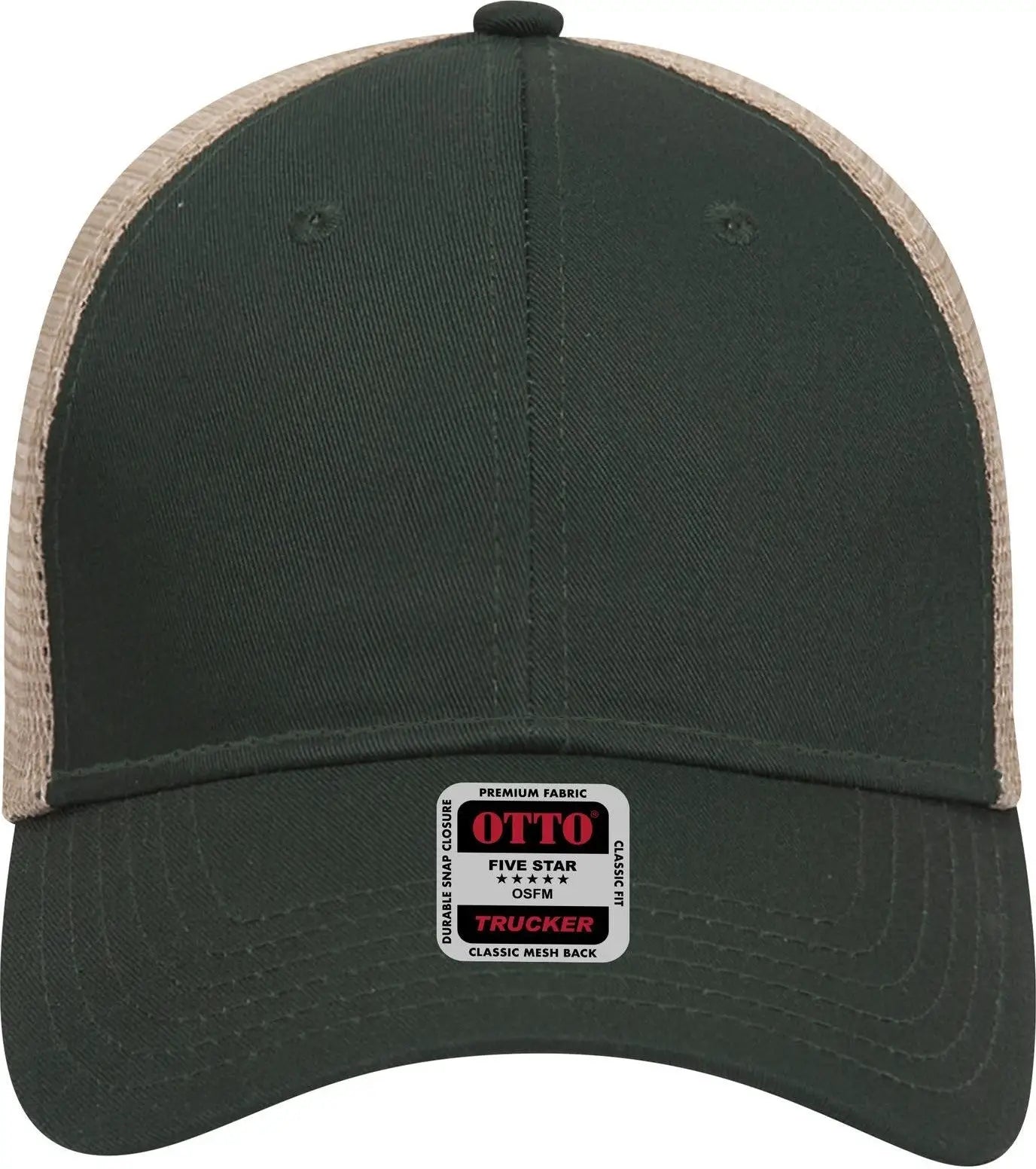 Otto 83-473 6 Panel Low Profile Mesh Back Trucker Cap - Dk.grn/dk.grn/kha - 1/2’’ - 7 5/8’’