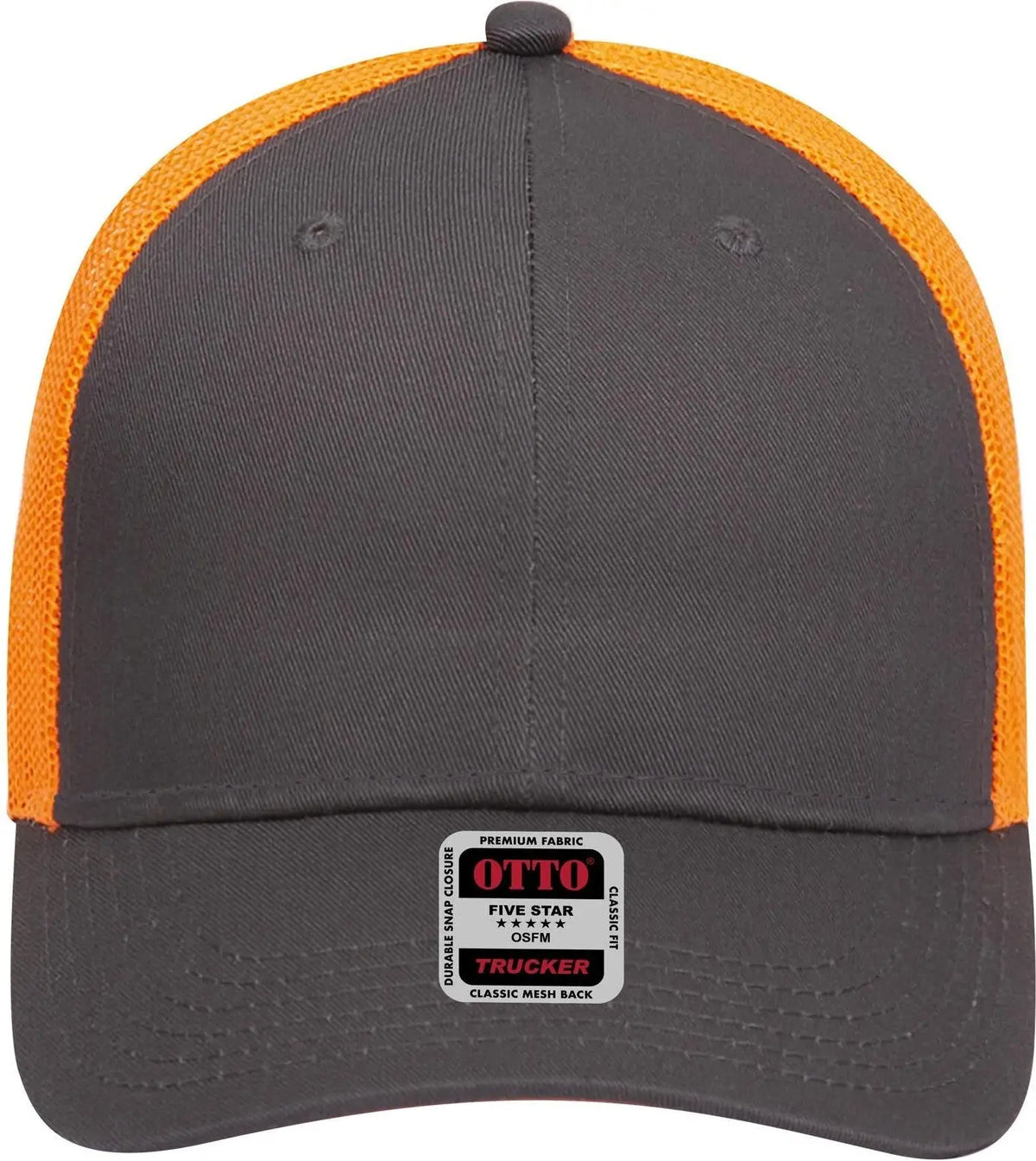 Otto 83-473 6 Panel Low Profile Mesh Back Trucker Cap - Ch.gry/ch.gry/n.org - 1/2’’ - 7 5/8’’