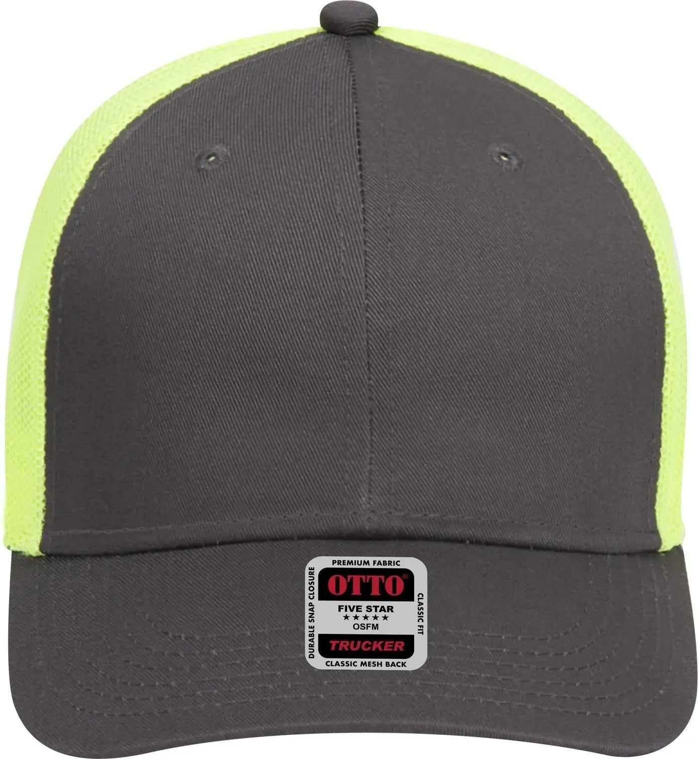 Otto 83-473 6 Panel Low Profile Mesh Back Trucker Cap - Ch.gry/ch.gry/n.yel - 1/2’’ - 7 5/8’’