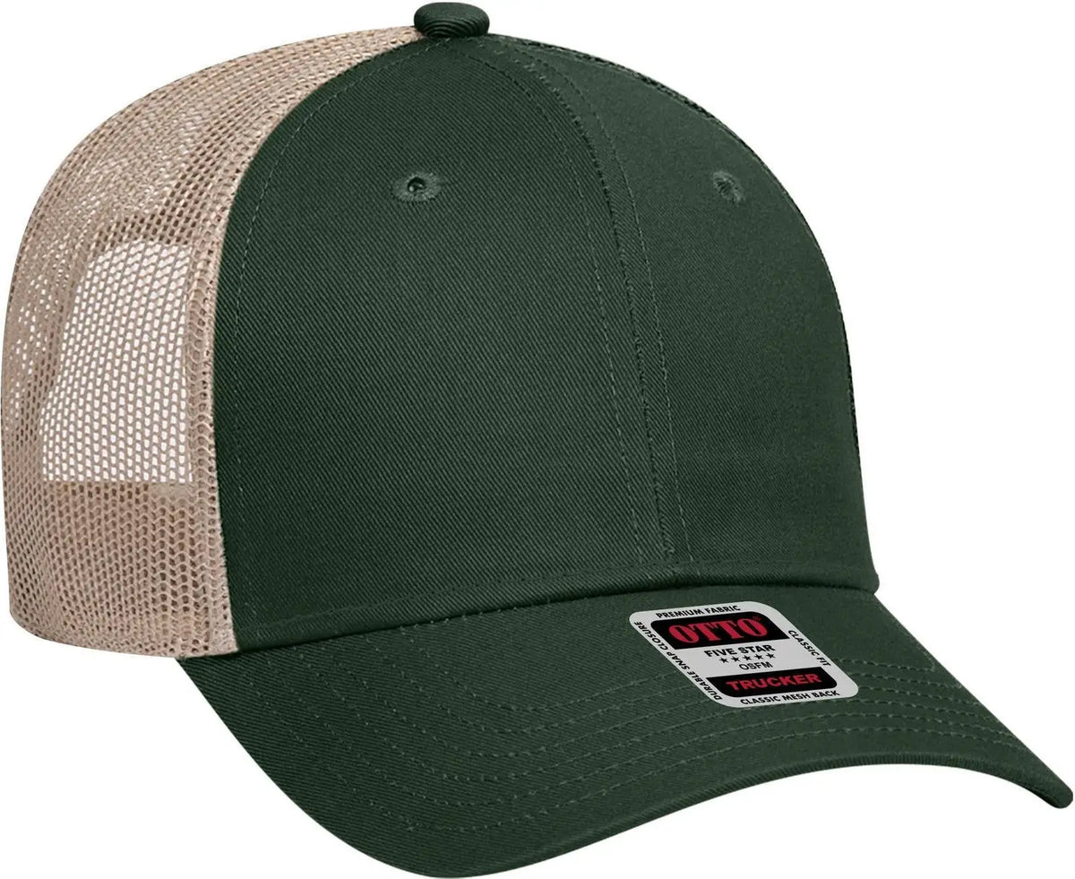 Otto 83-473 6 Panel Low Profile Mesh Back Trucker Cap - Dk.grn/dk.grn/kha - 1/2’’ - 7 5/8’’