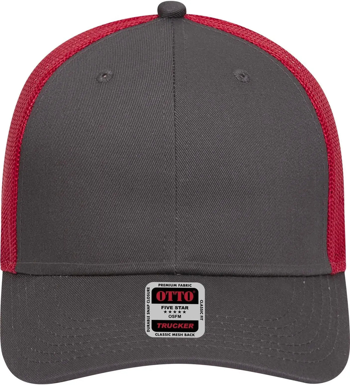 Otto 83-473 6 Panel Low Profile Mesh Back Trucker Cap - Ch.gry/ch.gry/red - 1/2’’ - 7 5/8’’