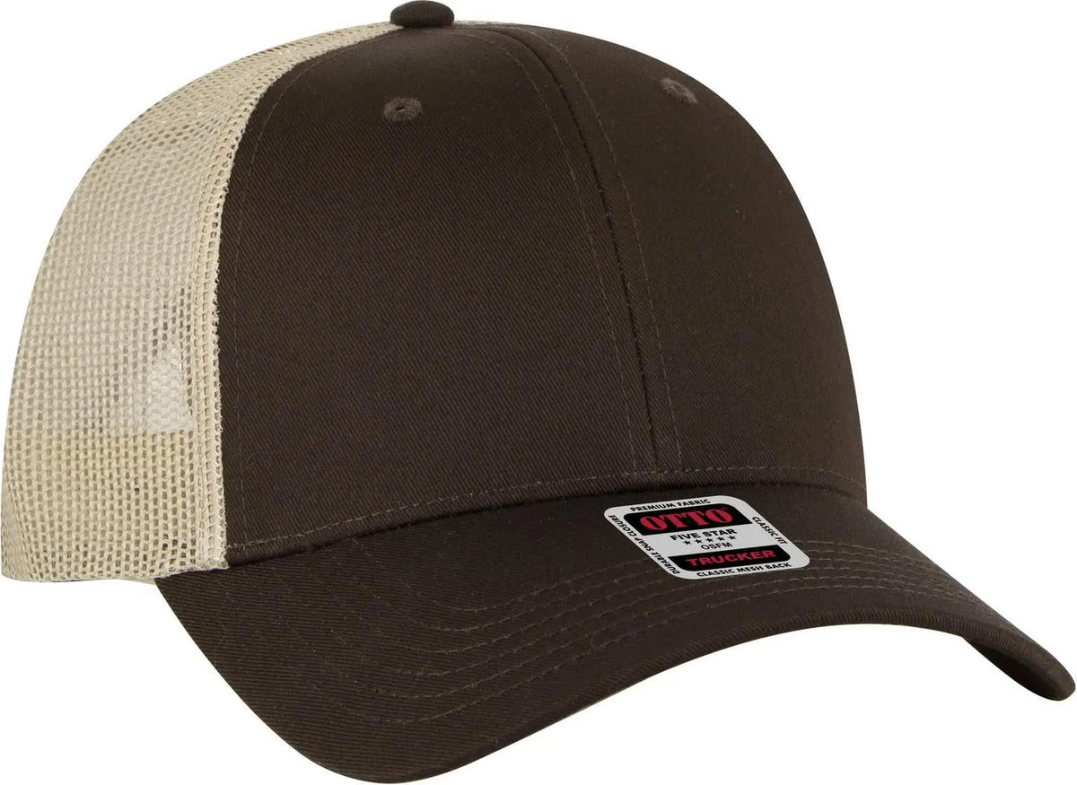 Otto 83-473 6 Panel Low Profile Mesh Back Trucker Cap - Dk.brn/dk.brn/kha - 1/2’’ - 7 5/8’’