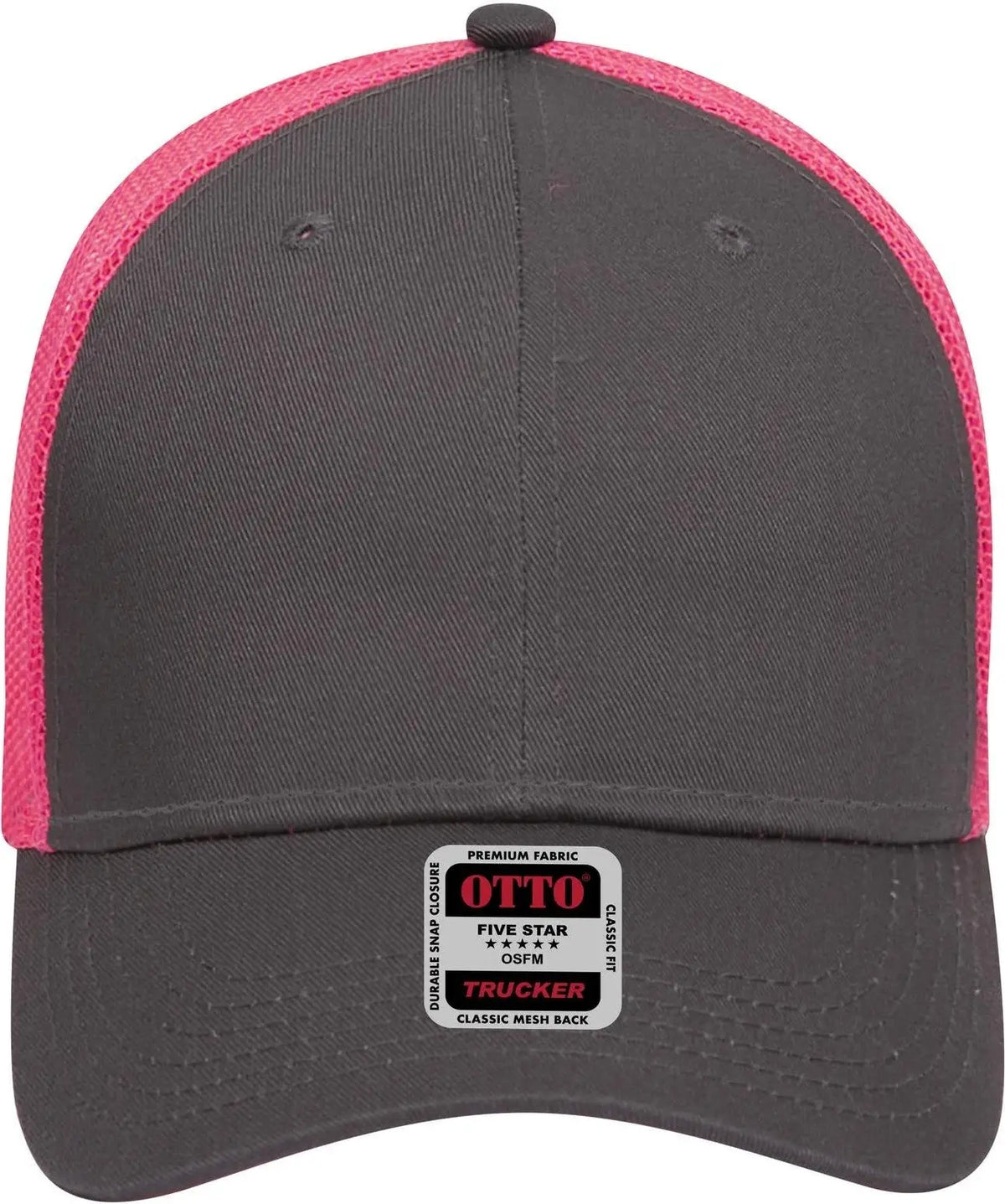 Otto 83-473 6 Panel Low Profile Mesh Back Trucker Cap - Ch.gry/ch.gry/n.pnk - 1/2’’ - 7 5/8’’