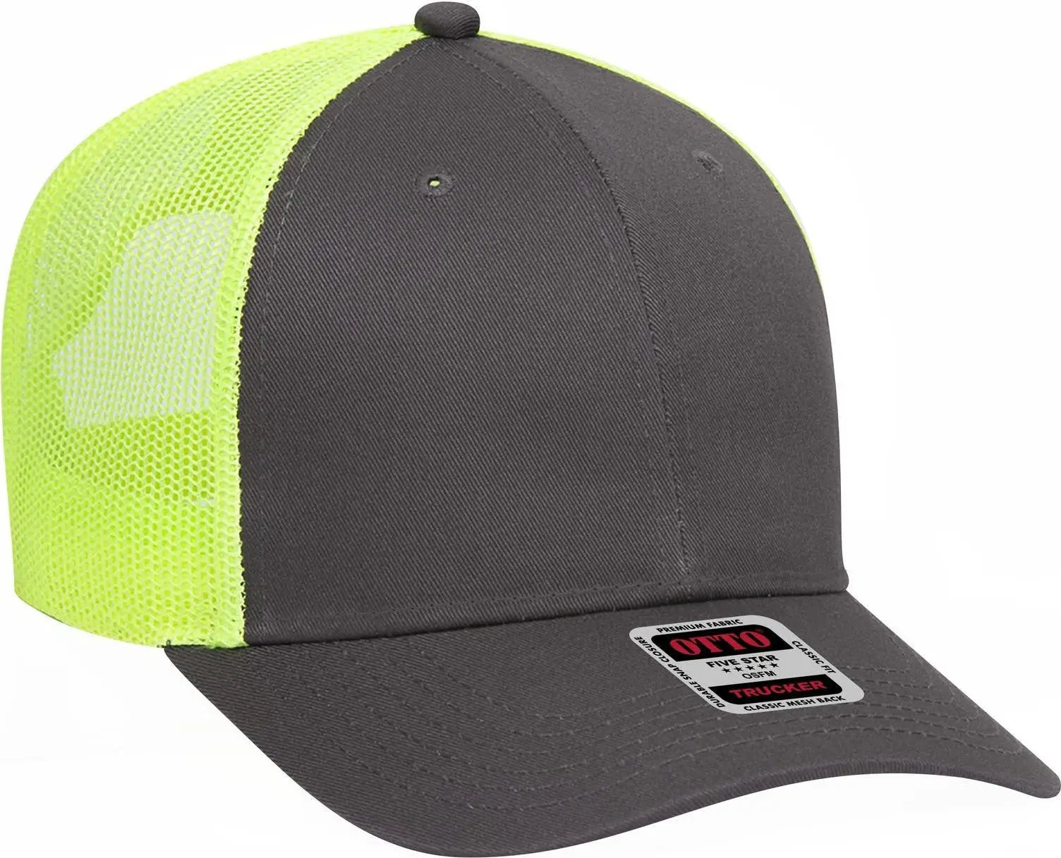 Otto 83-473 6 Panel Low Profile Mesh Back Trucker Cap - Ch.gry/ch.gry/n.yel - 1/2’’ - 7 5/8’’