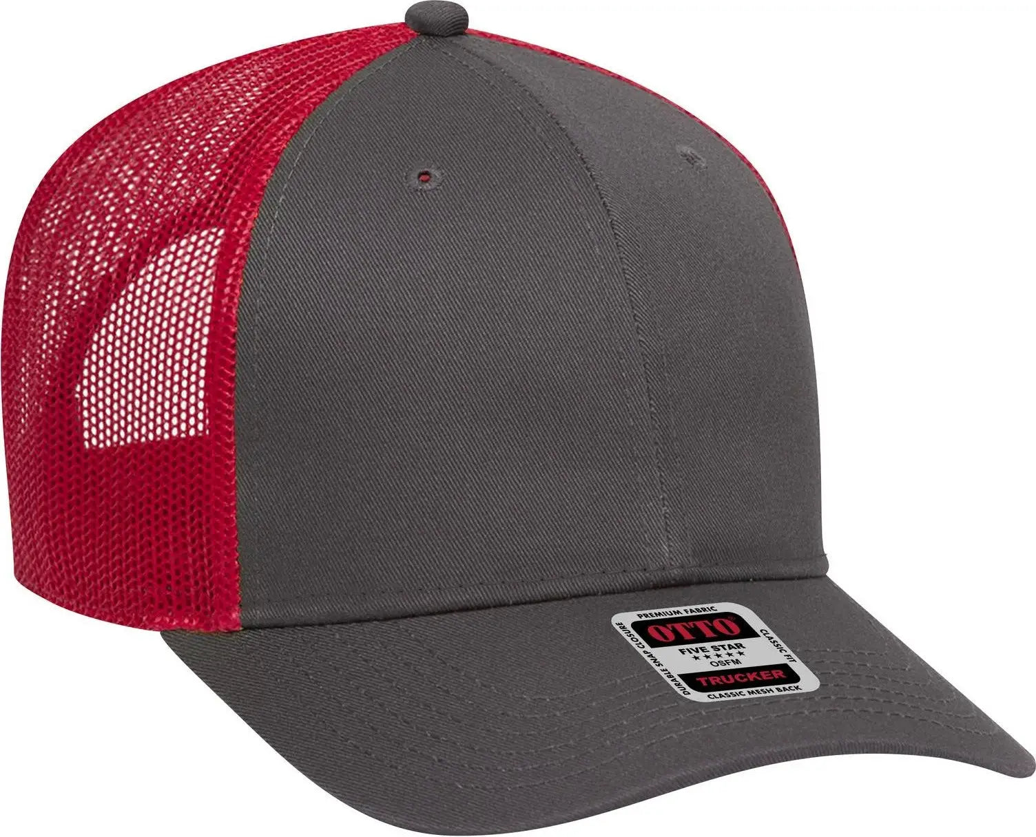 Otto 83-473 6 Panel Low Profile Mesh Back Trucker Cap - Ch.gry/ch.gry/red - 1/2’’ - 7 5/8’’