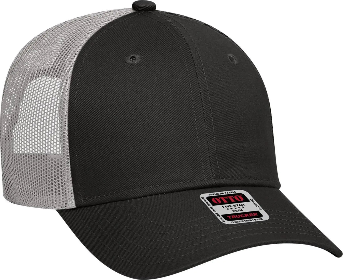 Otto 83-473 6 Panel Low Profile Mesh Back Trucker Cap - Blk/blk/gry - 1/2’’ - 7 5/8’’