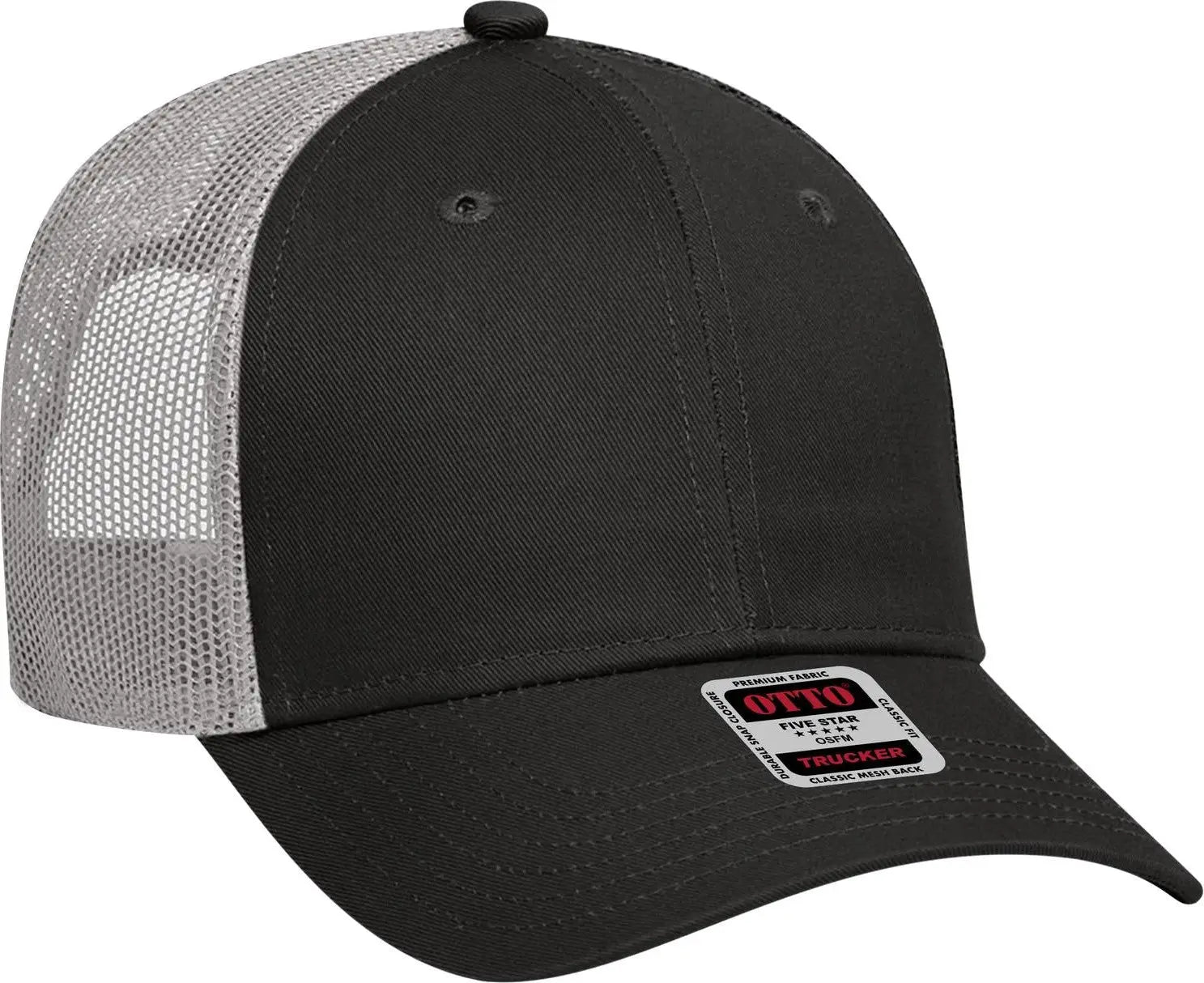 Otto 83-473 6 Panel Low Profile Mesh Back Trucker Cap - Blk/blk/gry - 1/2’’ - 7 5/8’’