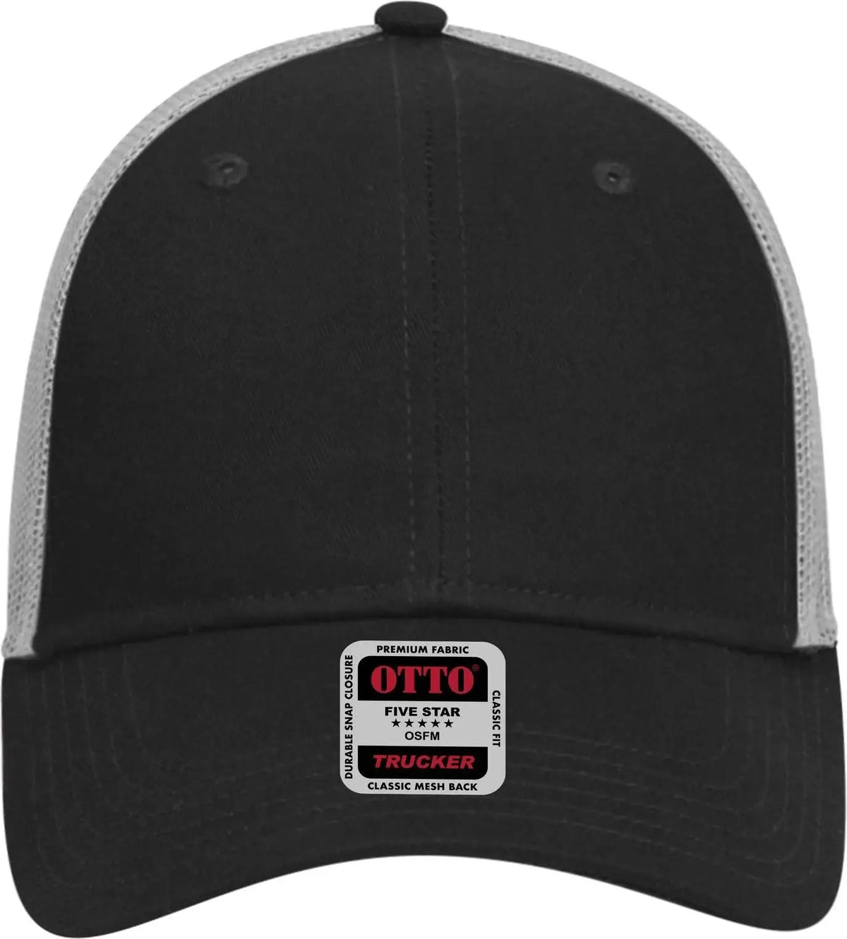 Otto 83-473 6 Panel Low Profile Mesh Back Trucker Cap - Blk/blk/gry - 1/2’’ - 7 5/8’’