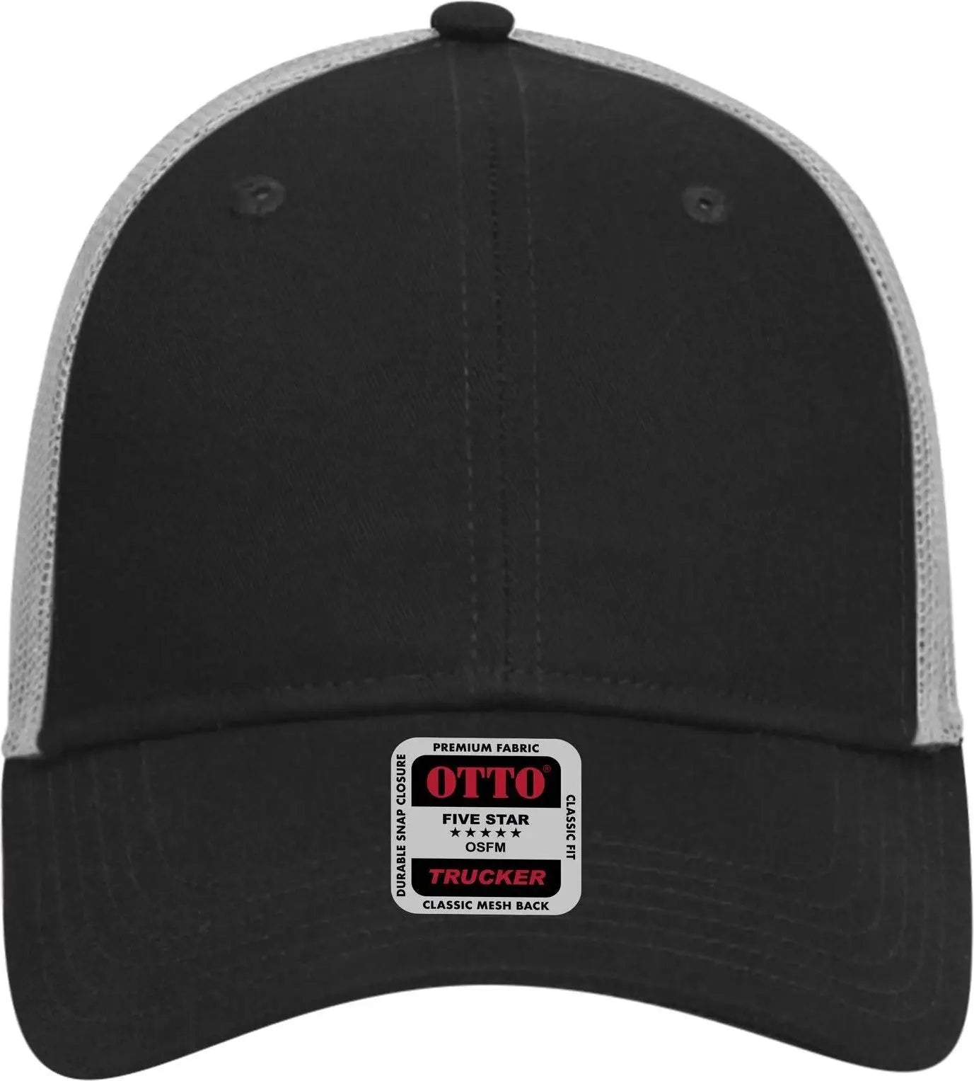 Otto 83-473 6 Panel Low Profile Mesh Back Trucker Cap - Blk/blk/gry - 1/2’’ - 7 5/8’’